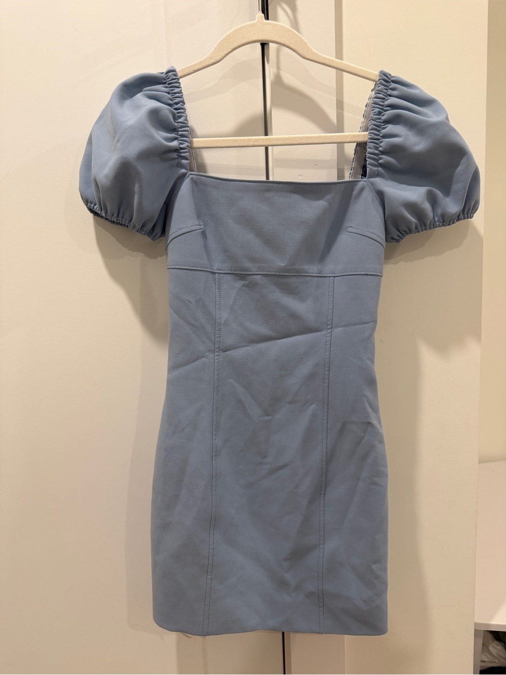 Cinq a sept Blue Puff-Sleeve Square-Neck Mini Dress